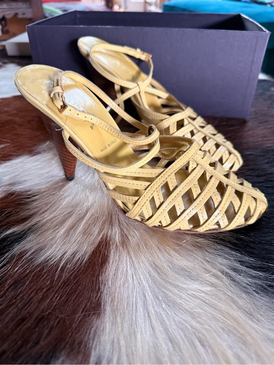 Prada Shoes - Prada Yellow Leather Woven Slingback Heels